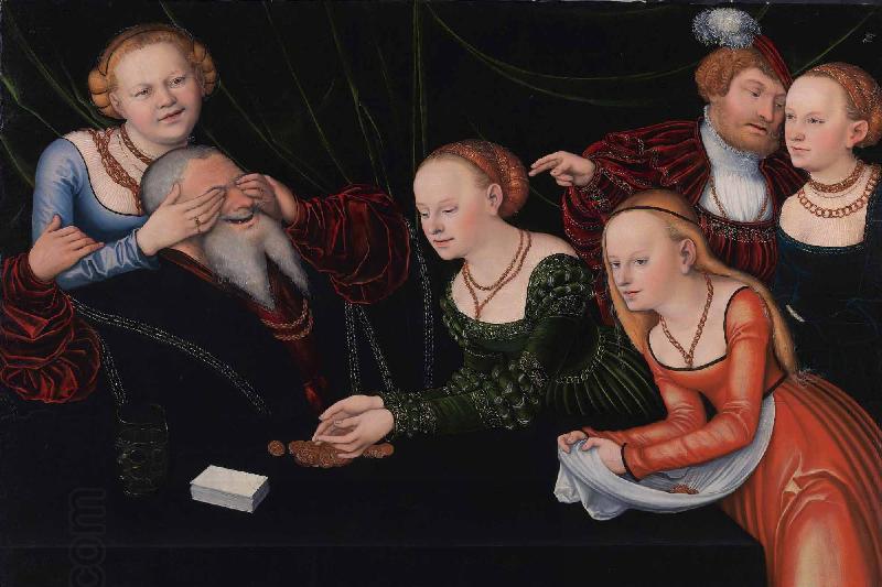 Lucas Cranach the Elder Old man beguiled by courtesans China oil painting art